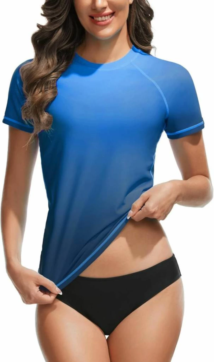 Bonneuitbebe Women's UPF 50+ Short Sleeve Rash Guard Swim Top - UV Sun Protection Swim Shirt for Beach & Pool