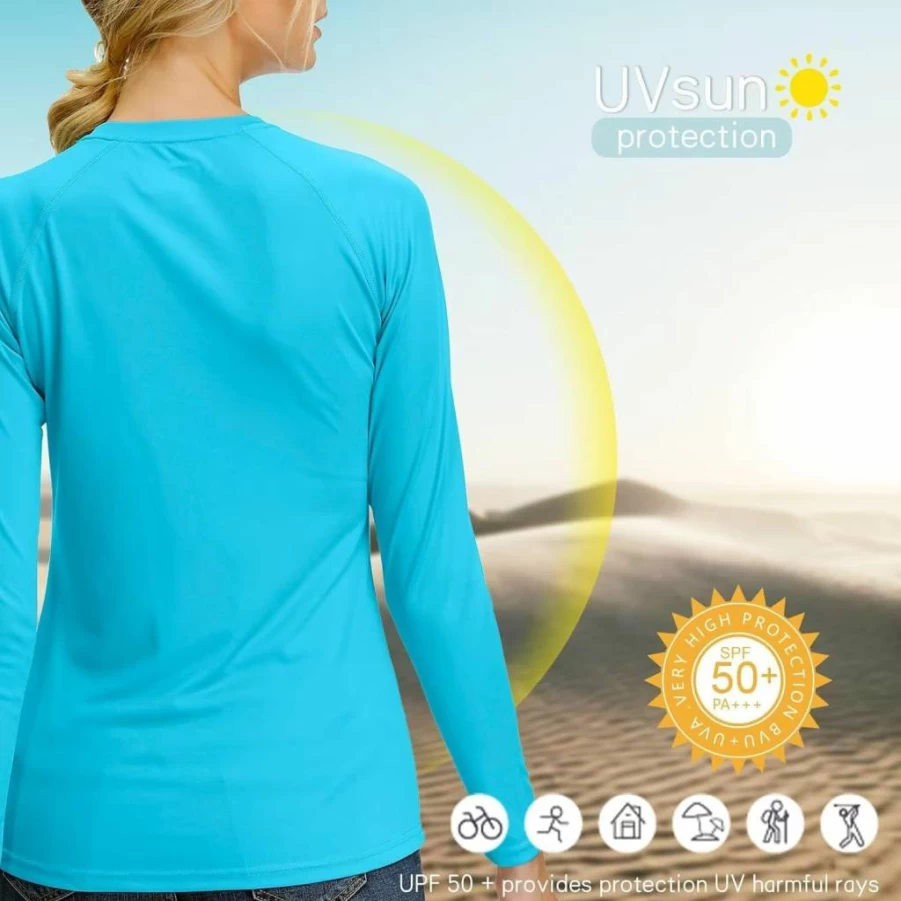 Corna Women's UPF 50+ Long Sleeve Rash Guard Shirt - Sun Protection Swim & Golf Shirt