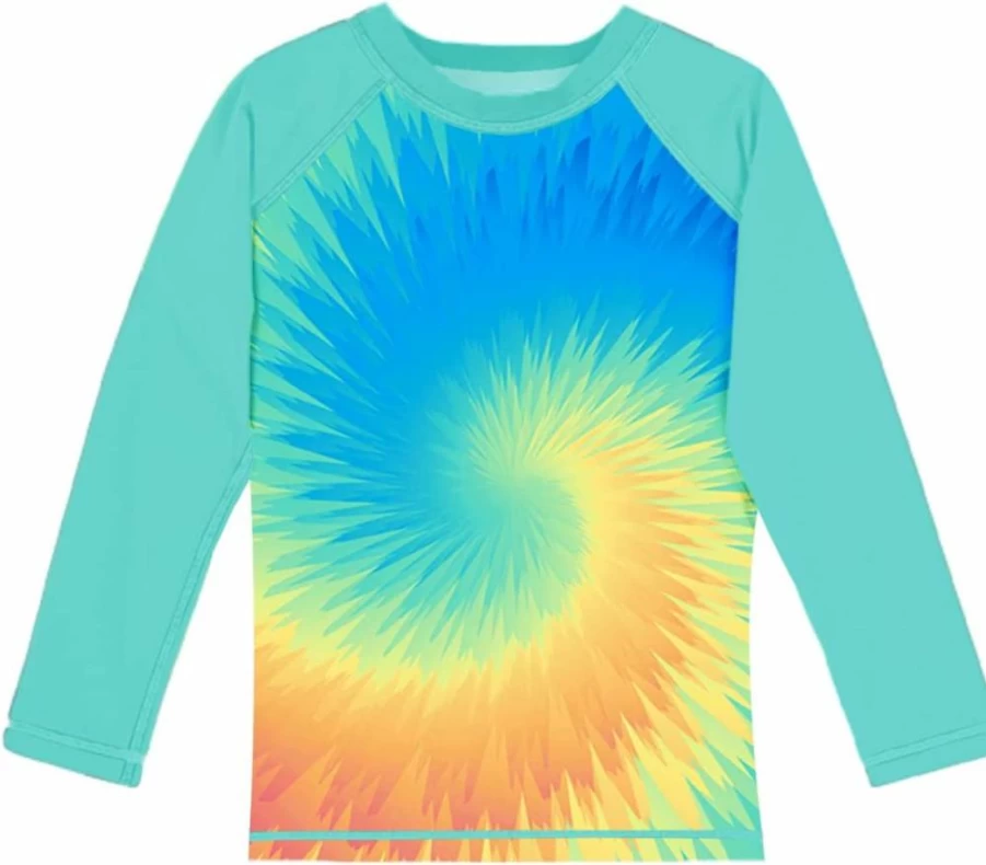 Remimi Girls Tie Dye Long Sleeve Rash Guard UV Protection Sun Shirt for Kids 11-12 Years Athletic Surfing Swimwear Bright UPF 50+ Swim Shirt