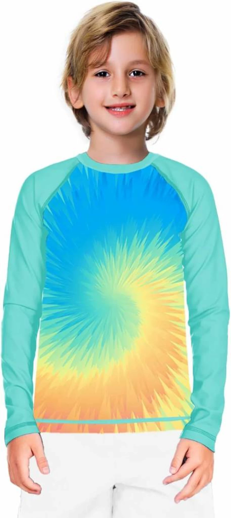 Remimi Girls Tie Dye Long Sleeve Rash Guard UV Protection Sun Shirt for Kids 11-12 Years Athletic Surfing Swimwear Bright UPF 50+ Swim Shirt
