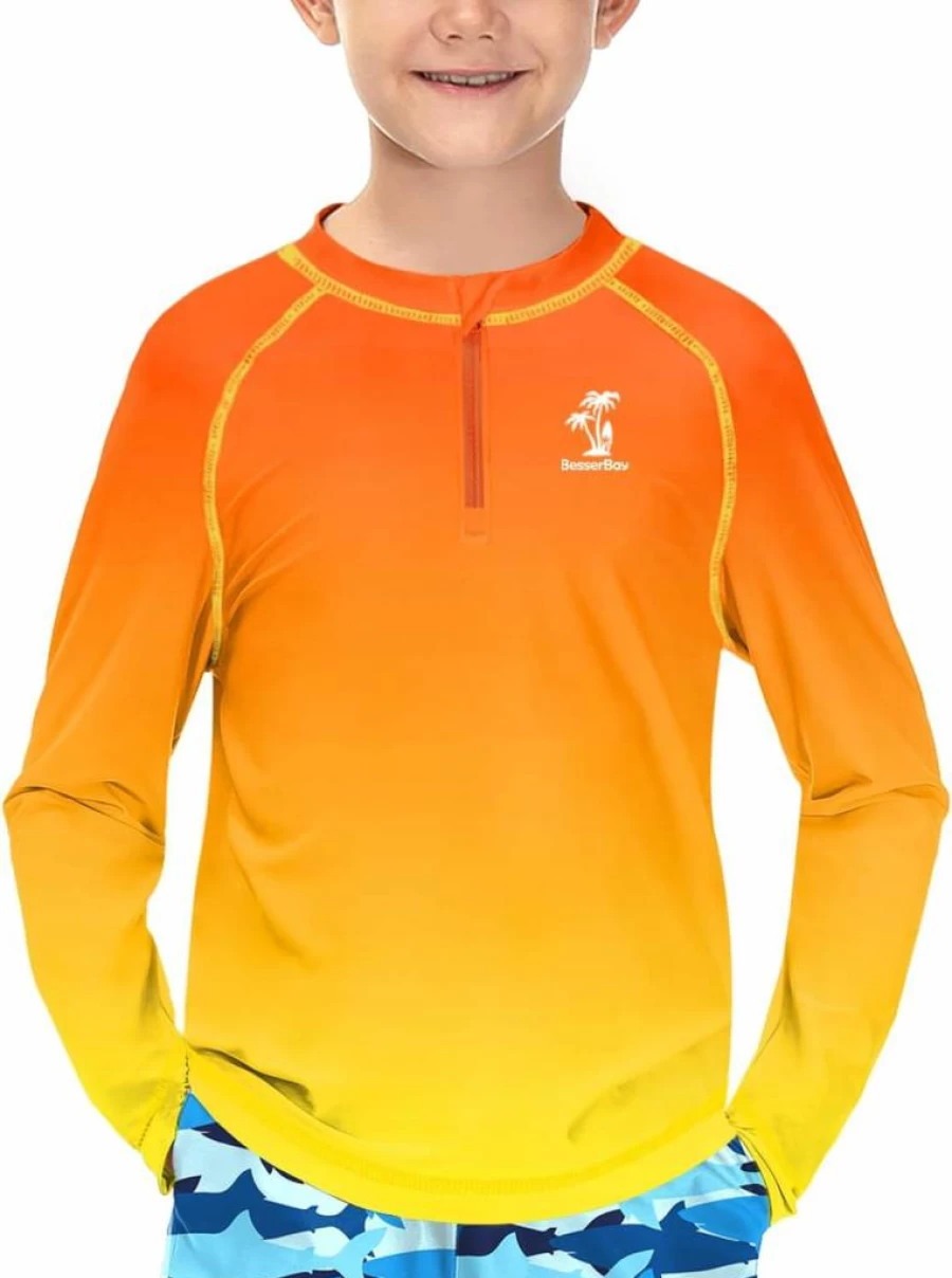 BesserBay UPF 50+ Boys' Long Sleeve Rash Guard Swim Shirt with UV Protection for Kids Ages 4-12 Years