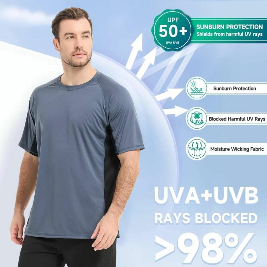 Tesuwel Men's UPF 50+ Sun Protection Short Sleeve Rash Guard Shirt - Quick Dry Swim & Athletic Shirt for Swimming, Hiking, Running, Fishing