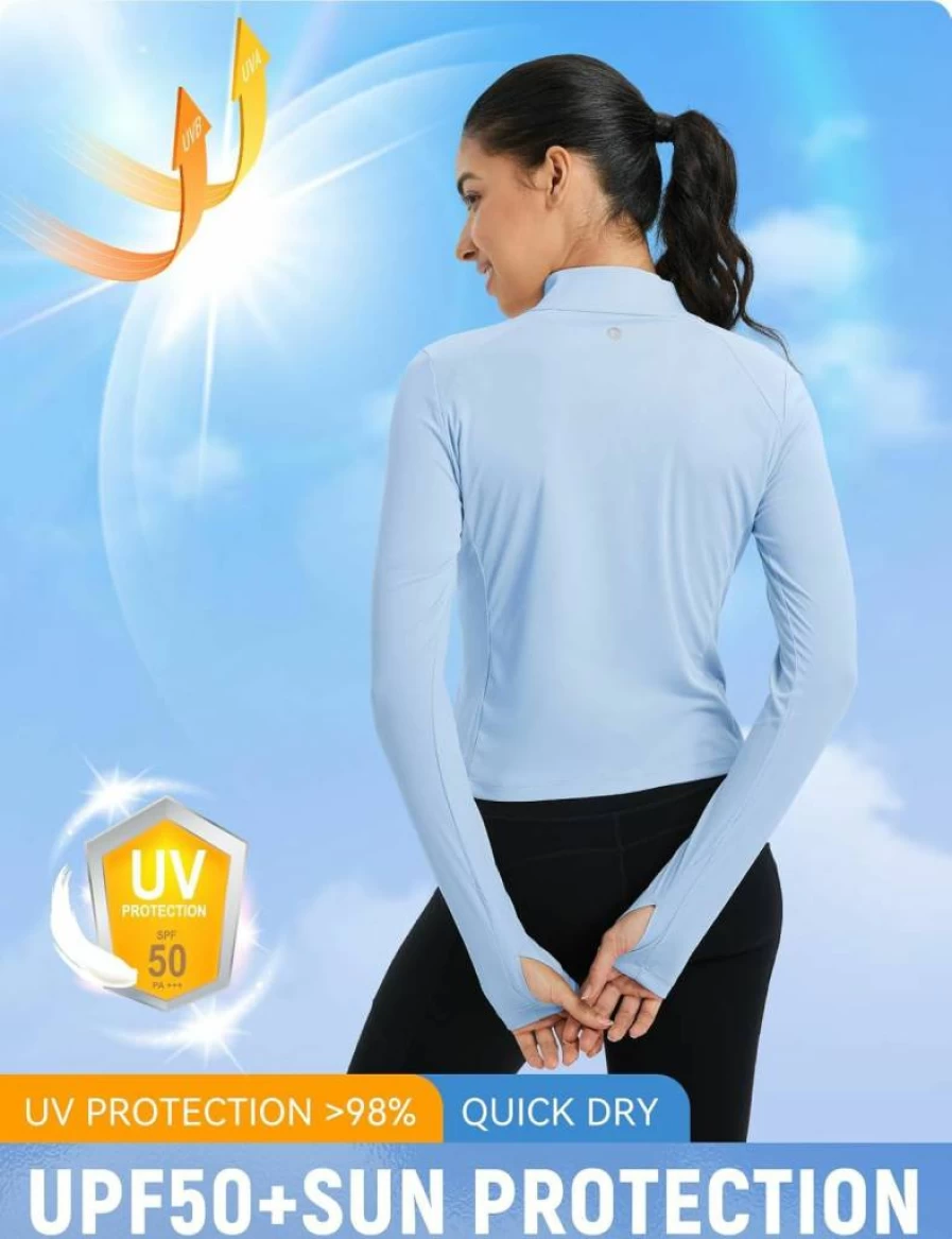 Baleaf Women's UPF 50+ UV Protection Lightweight Full Zip Crop Jacket Long Sleeve Sun Shirt SPF Clothing