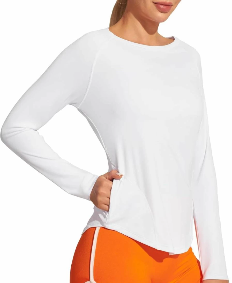 IUGA Women's UPF 50+ Long Sleeve Rash Guard with Pockets - Sun Protective Swim Shirt for Hiking & Swimming
