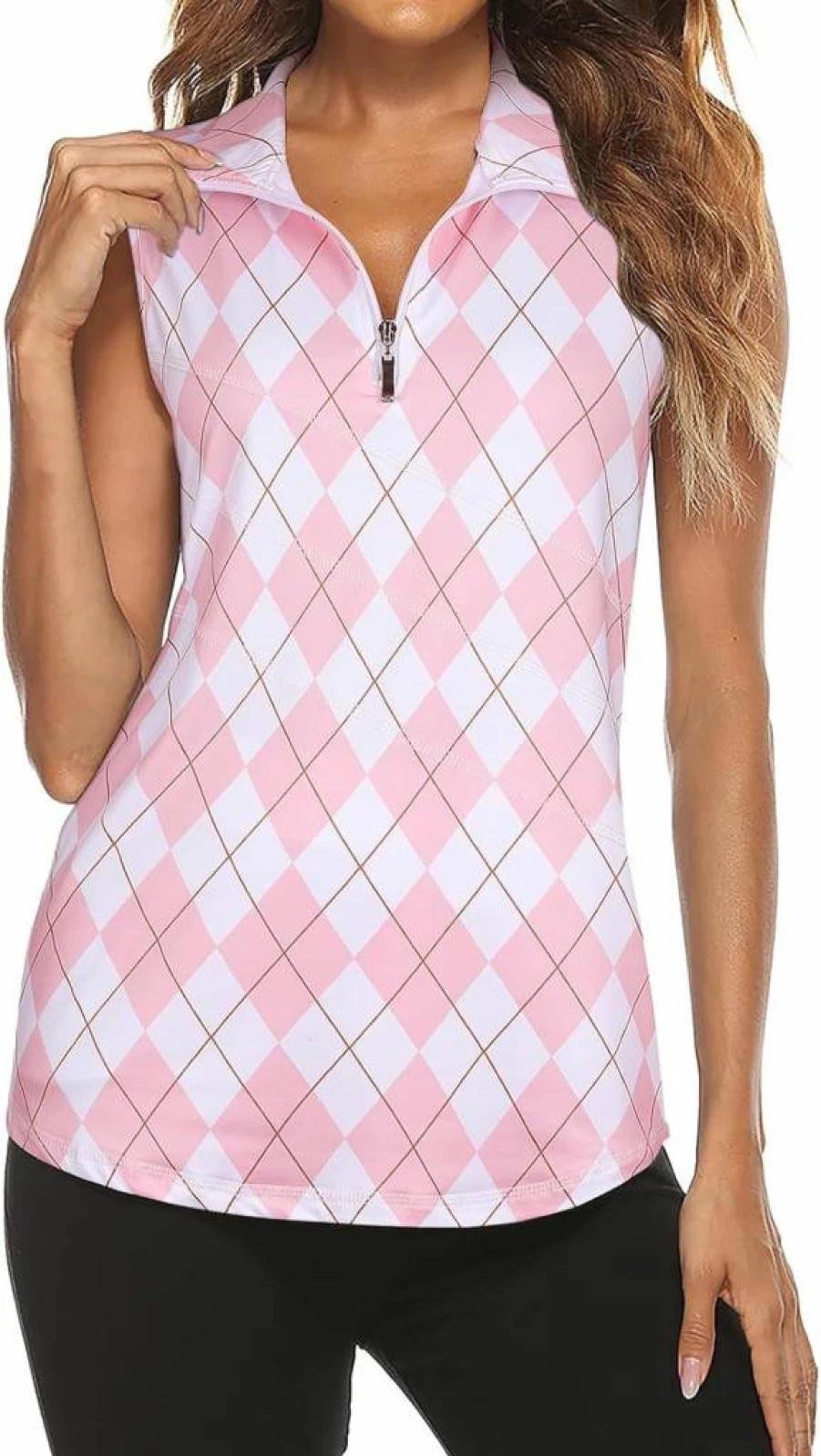 Tanst Sky Women's Moisture Wicking Sleeveless Golf Polo Shirt - Quarter Zip Workout Tank Top for Active Wear