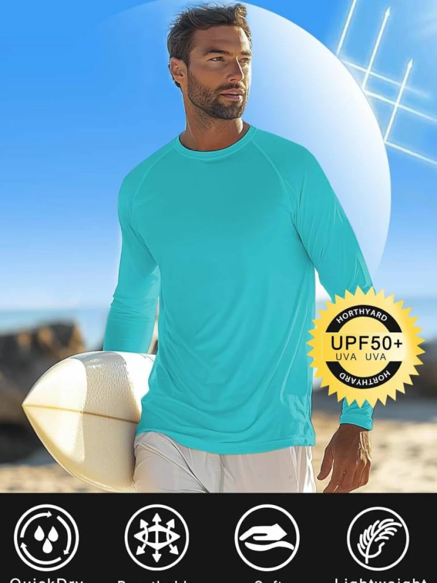 SWEET POISON Men's UPF 50+ Long Sleeve Sun Shirt - Lightweight UV Protection Dry Fit Athletic T-Shirt for Outdoor Activities