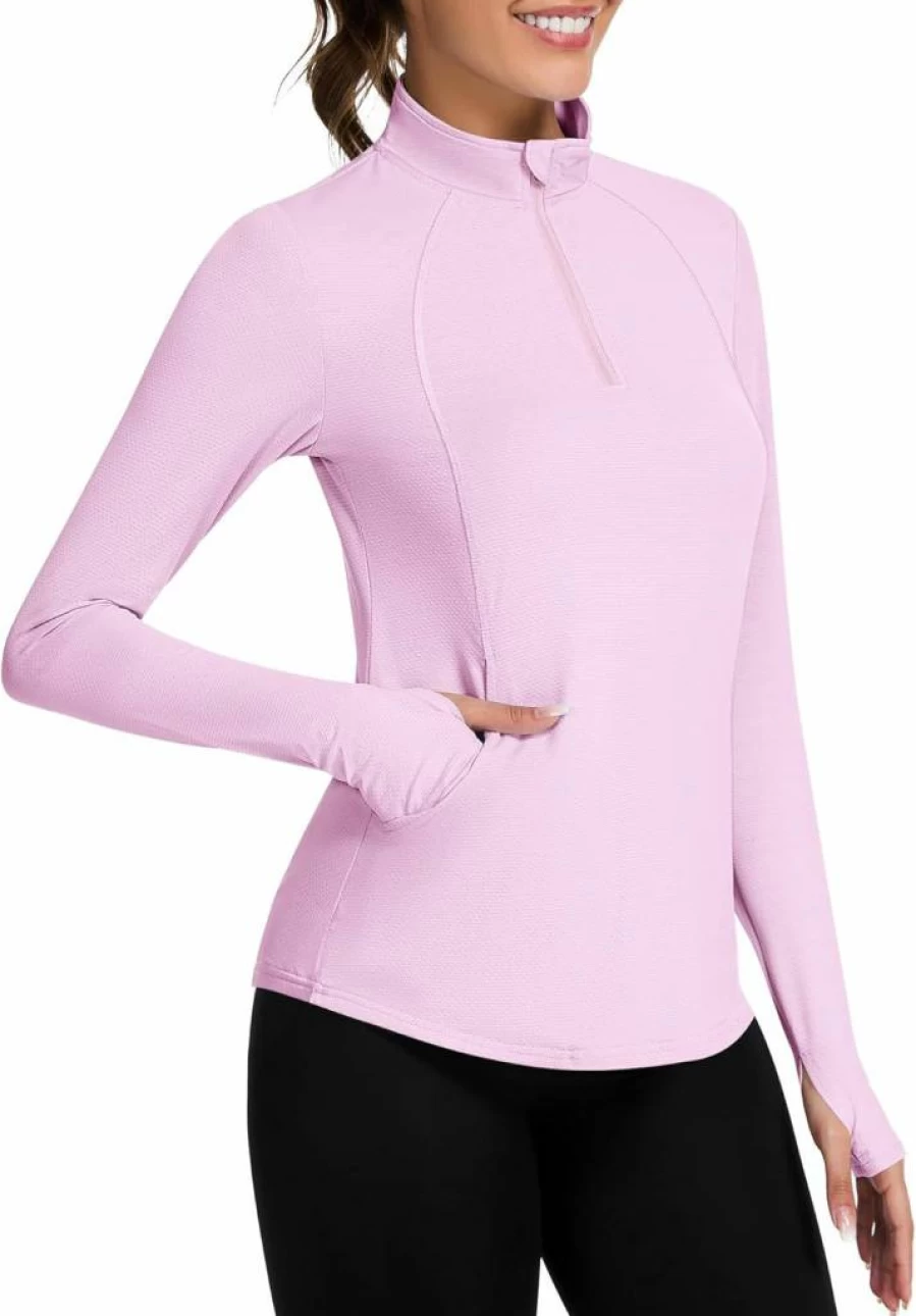 Loovoo Women's UPF 50+ Sun Protection Long Sleeve 1/4 Zip Pullover - Lightweight Quick Dry Hiking & Workout Top for Summer