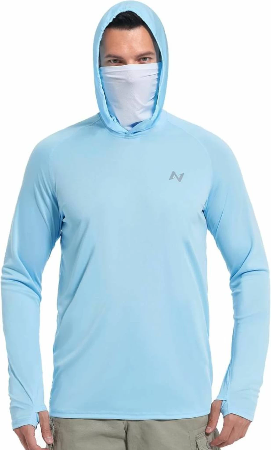 Isnowood UPF 50+ Men's Sun Protection Hoodie - Long Sleeve Fishing Rash Guard for Swimming, Hiking & Running UV Shirt