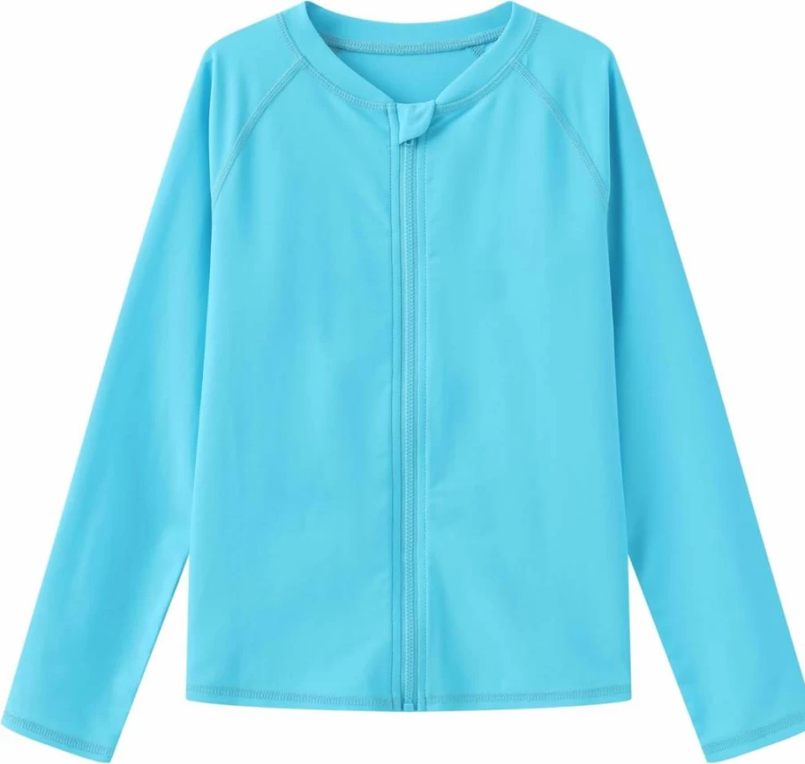 HODOSPORTS UPF 50+ Boys Rash Guard Swim Shirt with Zipper, Long Sleeve Quick Dry UV Protection Sun Shirt for Swimming