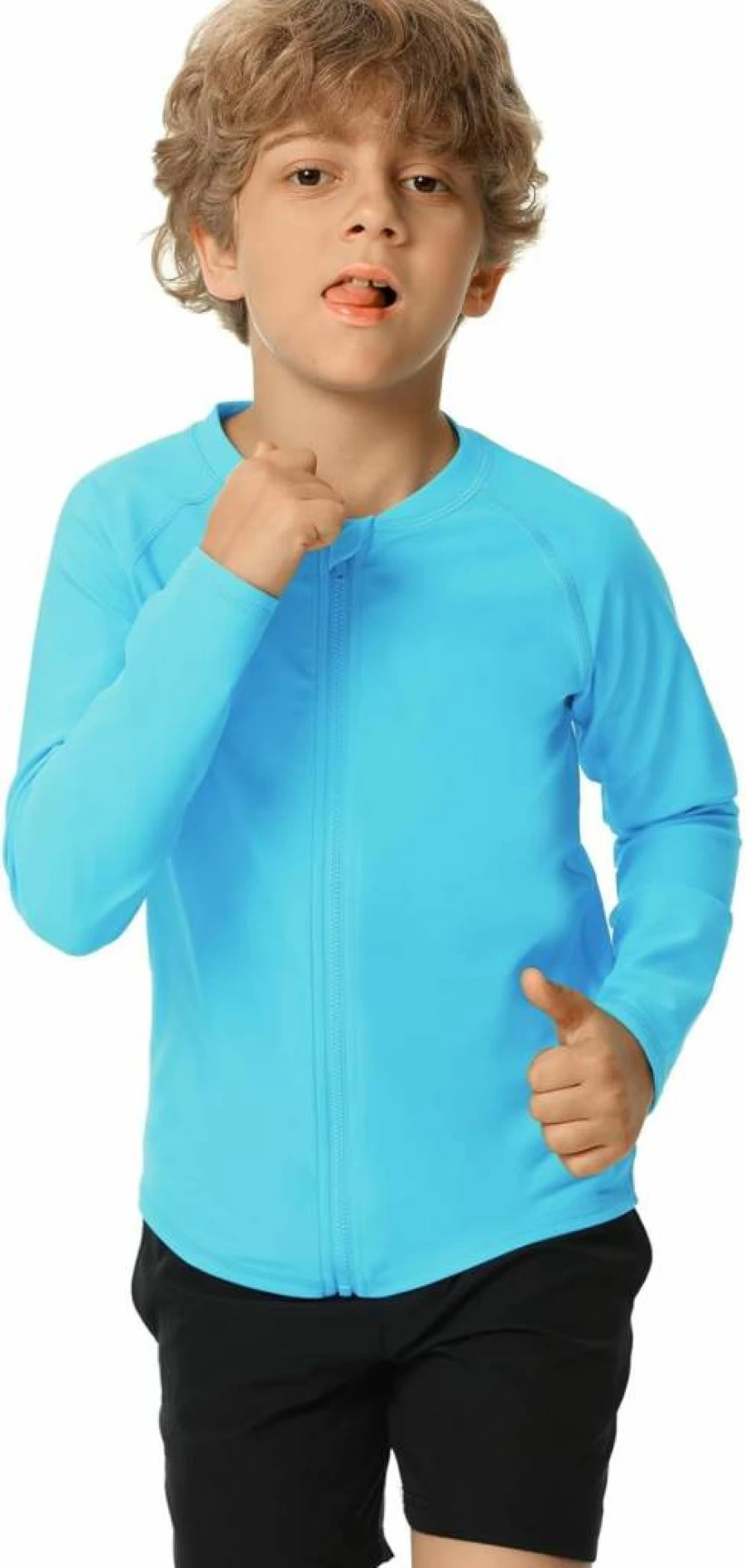 HODOSPORTS UPF 50+ Boys Rash Guard Swim Shirt with Zipper, Long Sleeve Quick Dry UV Protection Sun Shirt for Swimming
