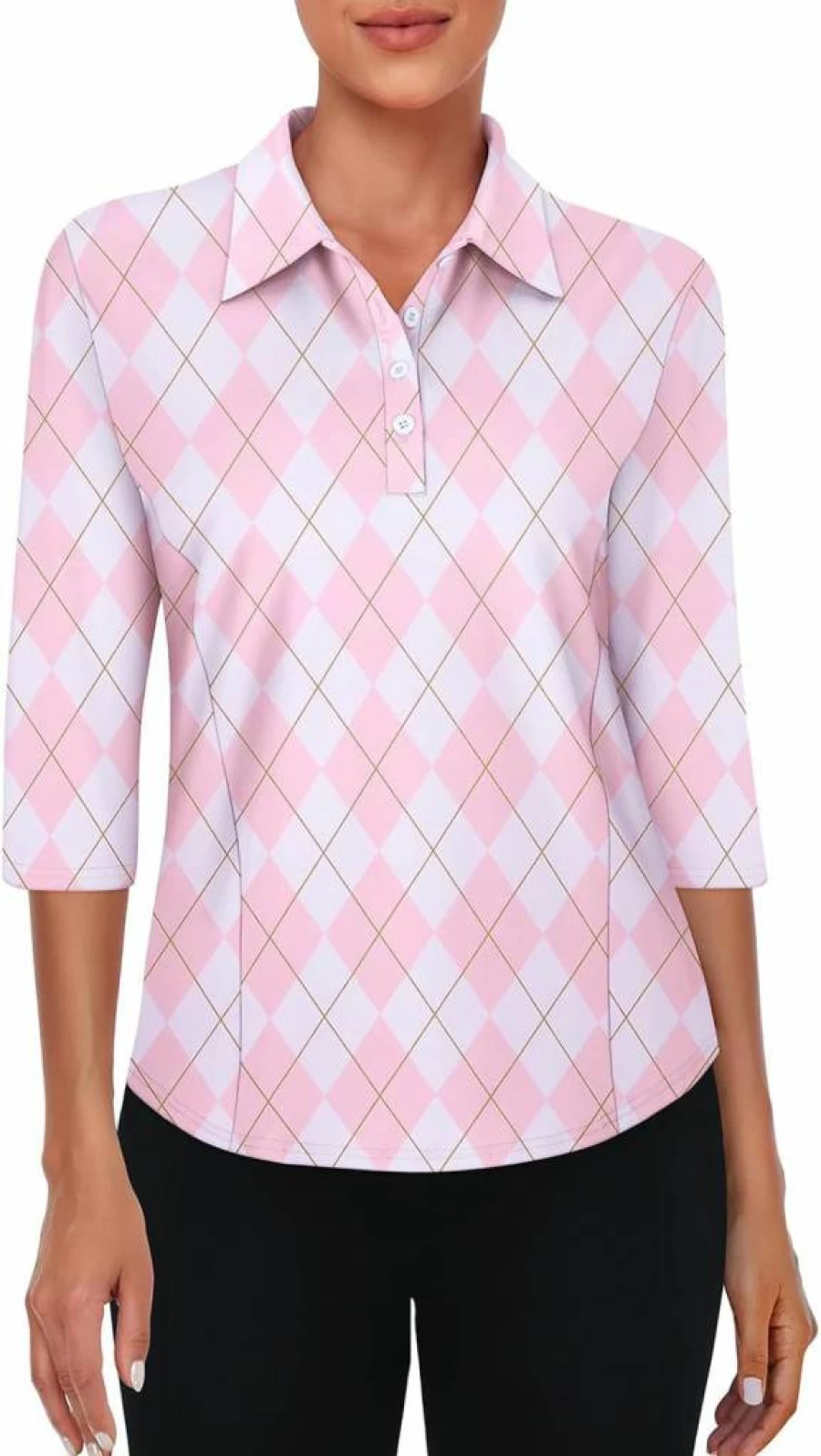 Zamowoty Women's UPF 50+ Dry Fit Polo Shirt - 3/4 Sleeve Athletic Tennis Golf Top with 4-Button Design for Workouts & Sports