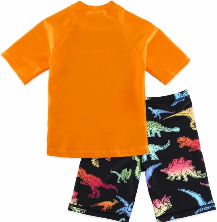 SINOLY Boys' 2-Piece Rash Guard Swimsuits UPF 50+ Sun Protection Short Sleeve Swimwear Set for Kids