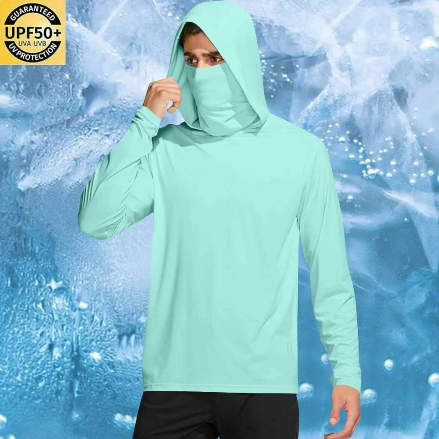 Generic UPF 50+ Men's Sun Protection Hoodie - Long Sleeve UV Rash Guard Shirt with Face Cover, Lightweight Fishing & Outdoor T-Shirt