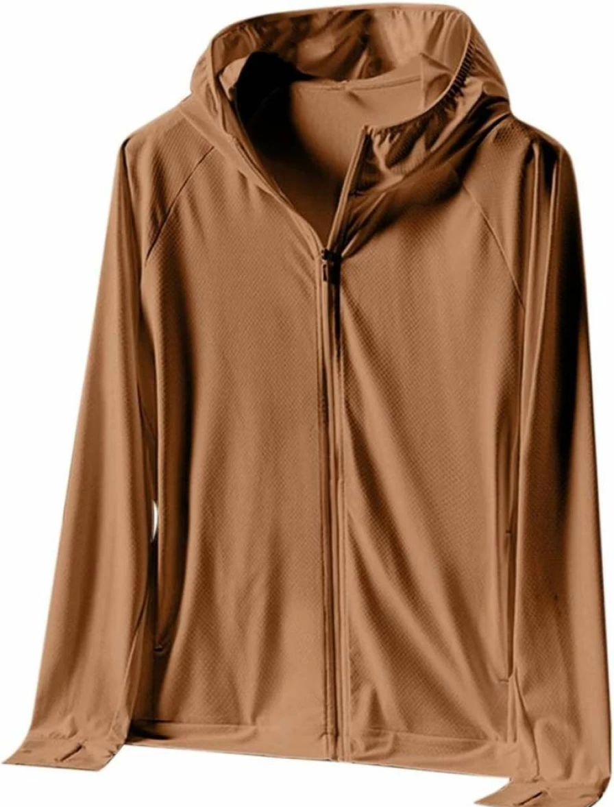 Men's UPF 50+ Sun Protection Hoodie - Lightweight Summer Zip Jacket with UV Cooling for Outdoor Athletics