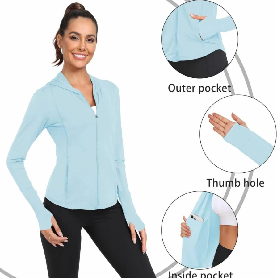 TOIUUI Women's UPF 50+ Sun Protection Jacket - Lightweight Long Sleeve Athletic Zip Up Hoodie for Yoga, Hiking & Outdoor Activities