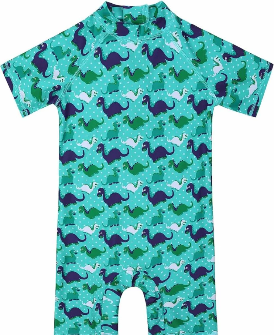 Cadocado Baby Boys' Zip-Up Rash Guard Swimsuit - UPF 50+ Sun Protection, Short Sleeve One-Piece Bathing Suit for Toddlers