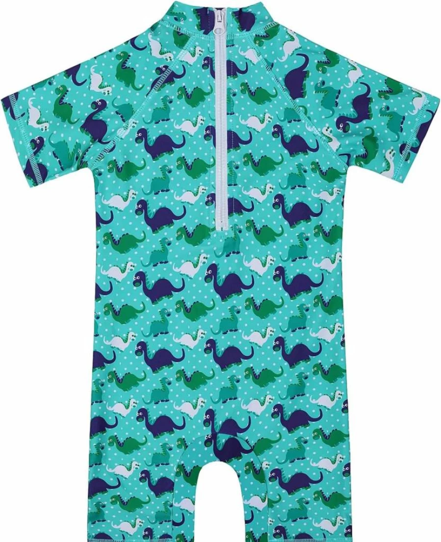 Cadocado Baby Boys' Zip-Up Rash Guard Swimsuit - UPF 50+ Sun Protection, Short Sleeve One-Piece Bathing Suit for Toddlers