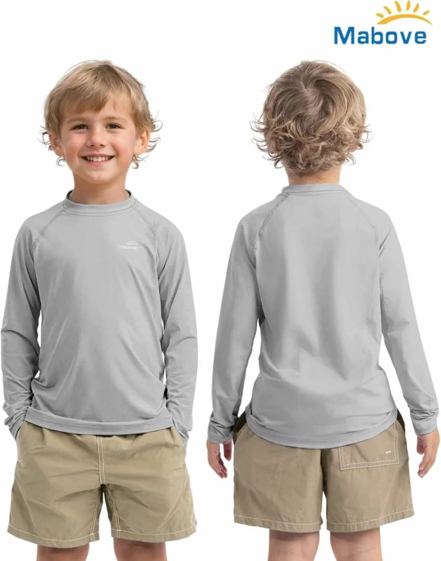 Mabove Boys UPF 50+ Sun Protection Long Sleeve Rash Guard - Swim Shirt for Outdoor Sports, Swimming, Running & Athletic Activities