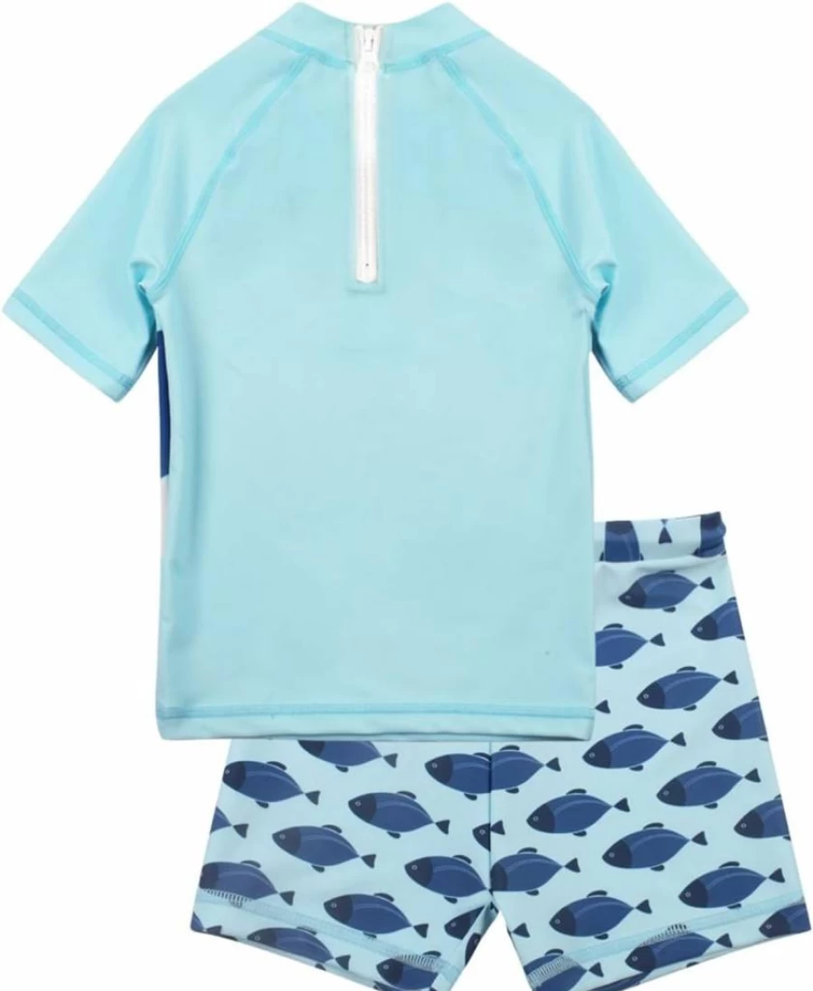 Cadocado Baby Boys' 2-Piece UPF 50+ Swim Set - Short Sleeve Rash Guard & Swim Trunks for Sun Protection
