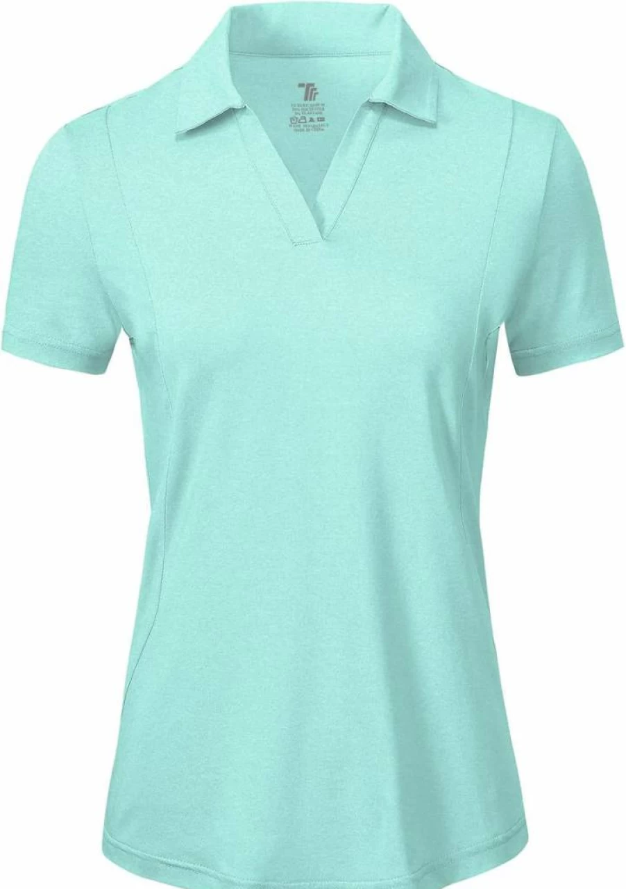 BGOWATU Women's V-Neck Short Sleeve Polo Shirt - Moisture Wicking UV Protection Golf Tennis Workout Top for Women