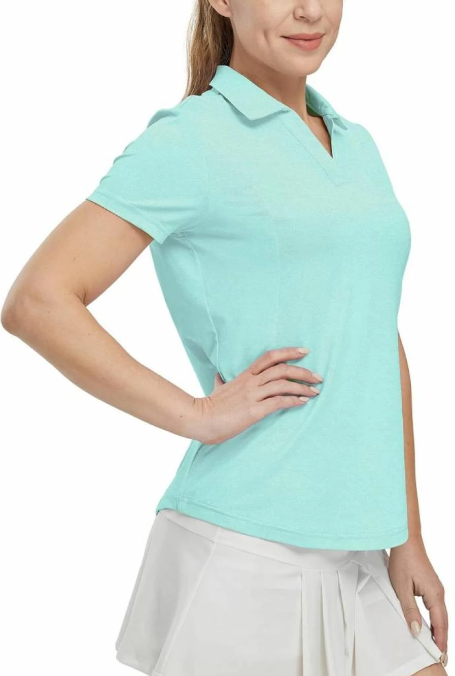 BGOWATU Women's V-Neck Short Sleeve Polo Shirt - Moisture Wicking UV Protection Golf Tennis Workout Top for Women