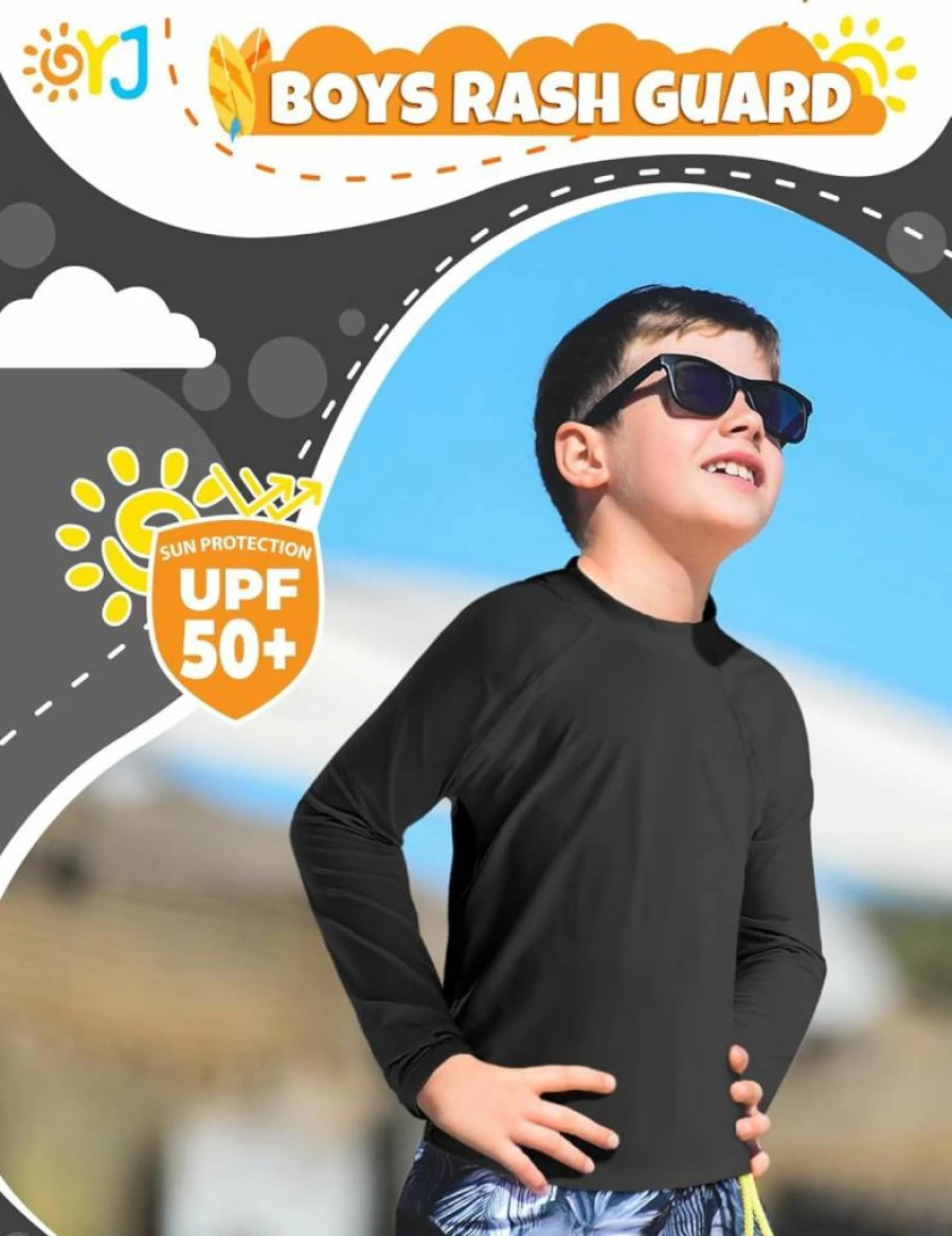 OYJ Boys Long Sleeve Rash Guard Swim Shirt UPF 50+ Sun Protection for Toddler Kids Youth Teen (2T-16Y) Surfing Swimming Water Shirts