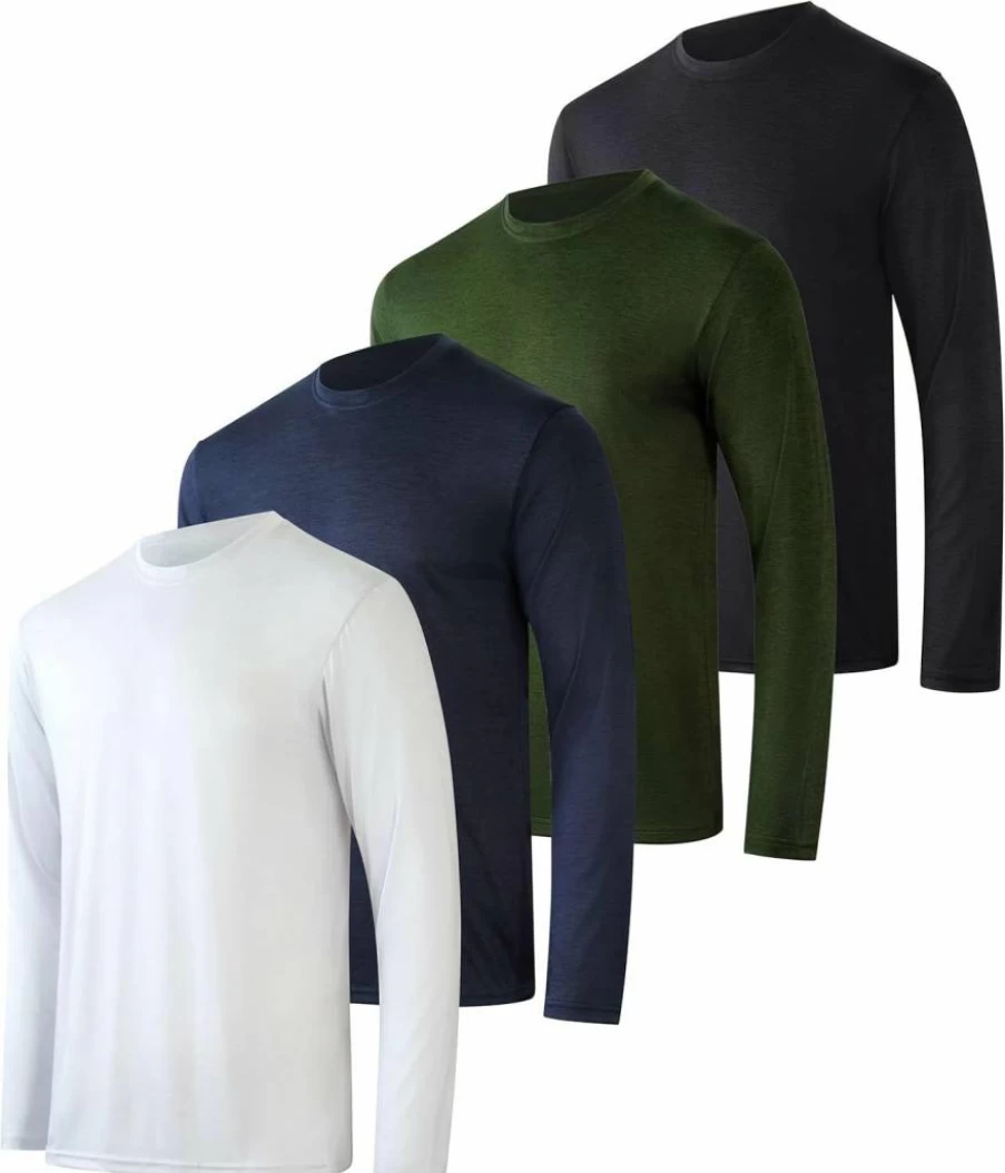 Real Essentials Men's 4-Pack UPF 50+ Sun Protection Long Sleeve Shirts - Moisture Wicking Dry-Fit Active Wear for Fishing, Hiking & Outdoor Sports
