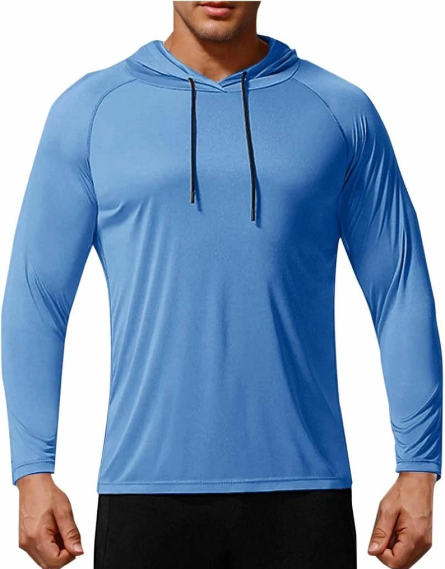 Men's UPF 50+ Long Sleeve Sun Protection Hoodie - Athletic Rash Guard Shirt for Hiking, Running & Swimming - Lightweight UV Workout Shirt by Generic