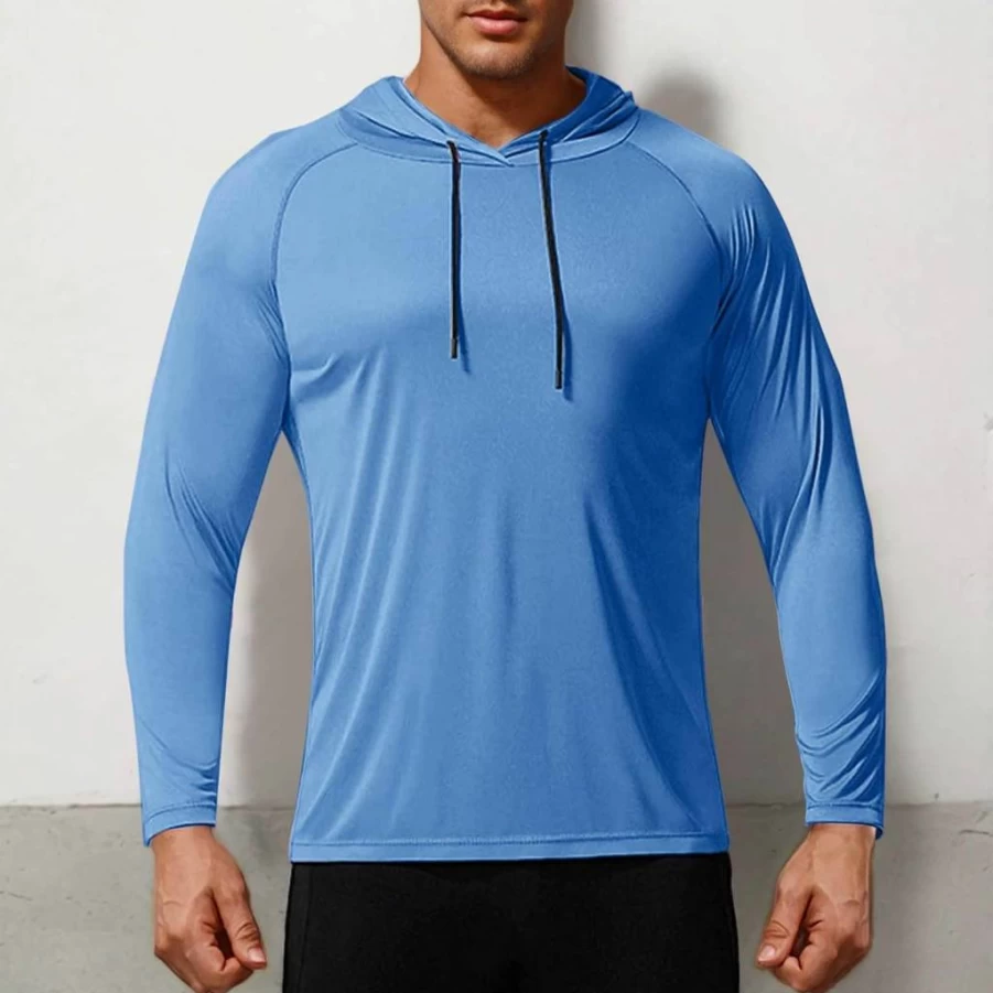 Men's UPF 50+ Long Sleeve Sun Protection Hoodie - Athletic Rash Guard Shirt for Hiking, Running & Swimming - Lightweight UV Workout Shirt by Generic