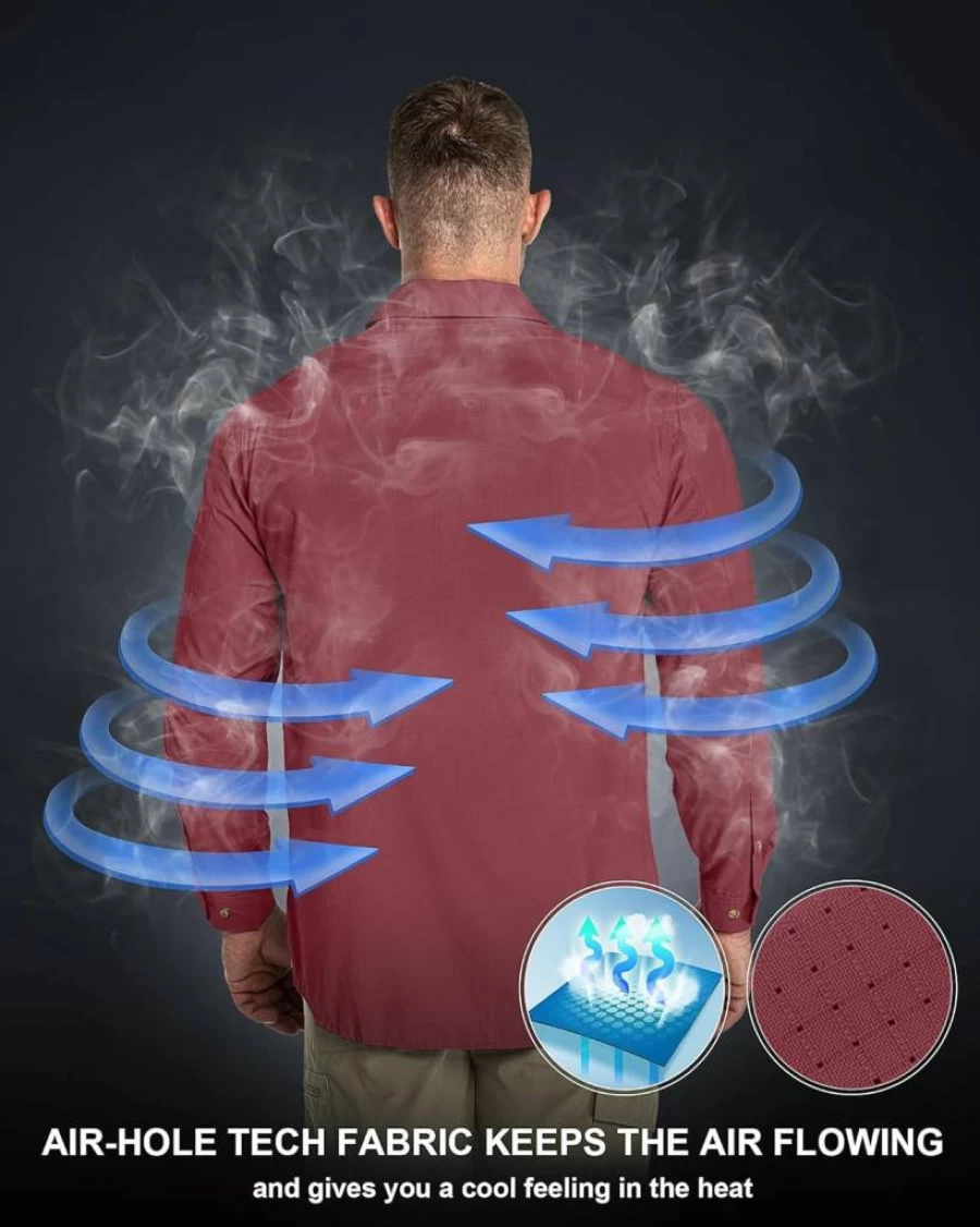 33 Men's UPF 50+ Long Sleeve Sun Protection Shirt - Quick Dry Cooling UV Shirt for Fishing, Hiking, Camping & Outdoor Travel