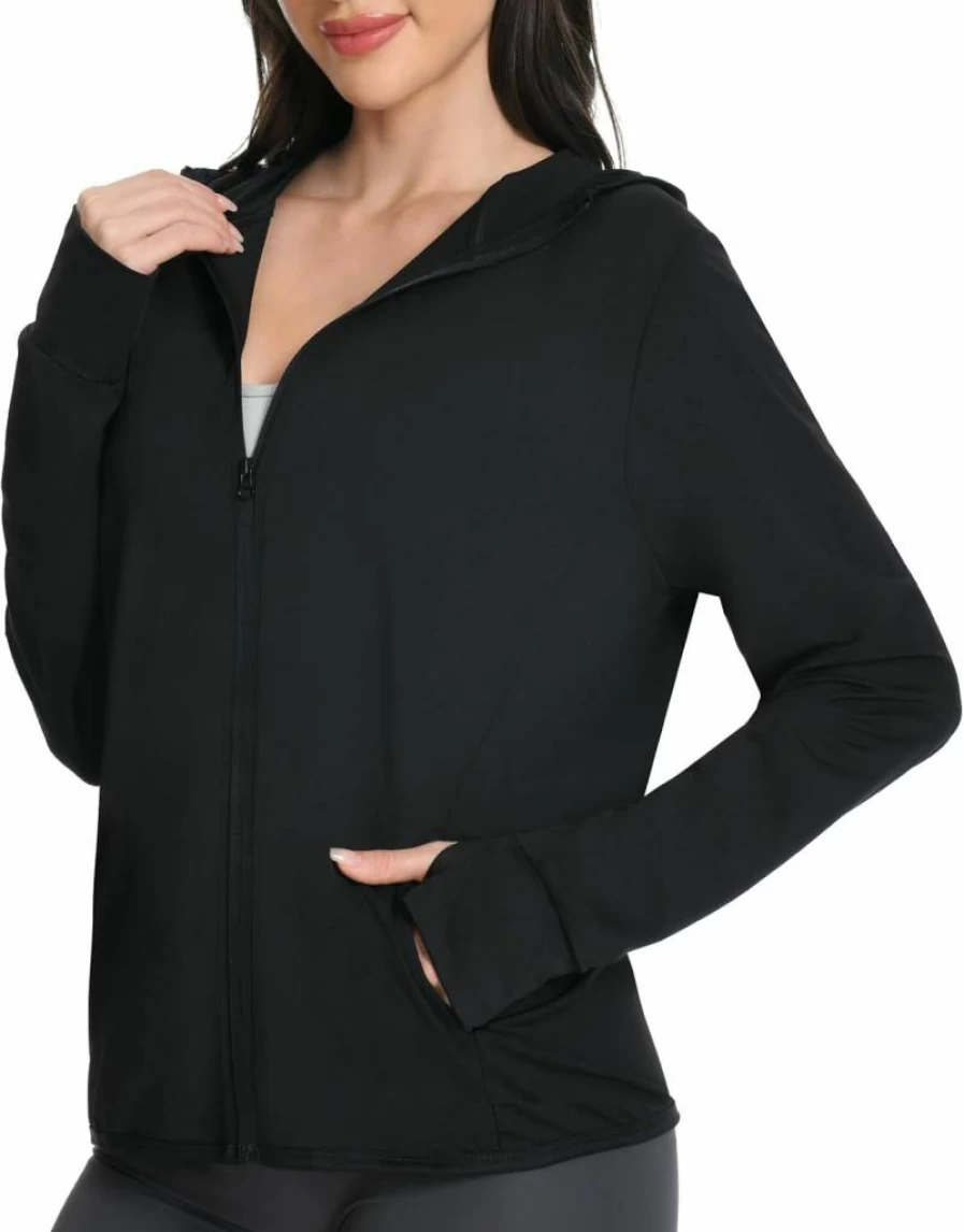 QXURkut Women's UPF 50+ Sun Protection Hoodie - Lightweight Zip-Up UV Shirt with Pockets for Running, Hiking & Outdoor Activities