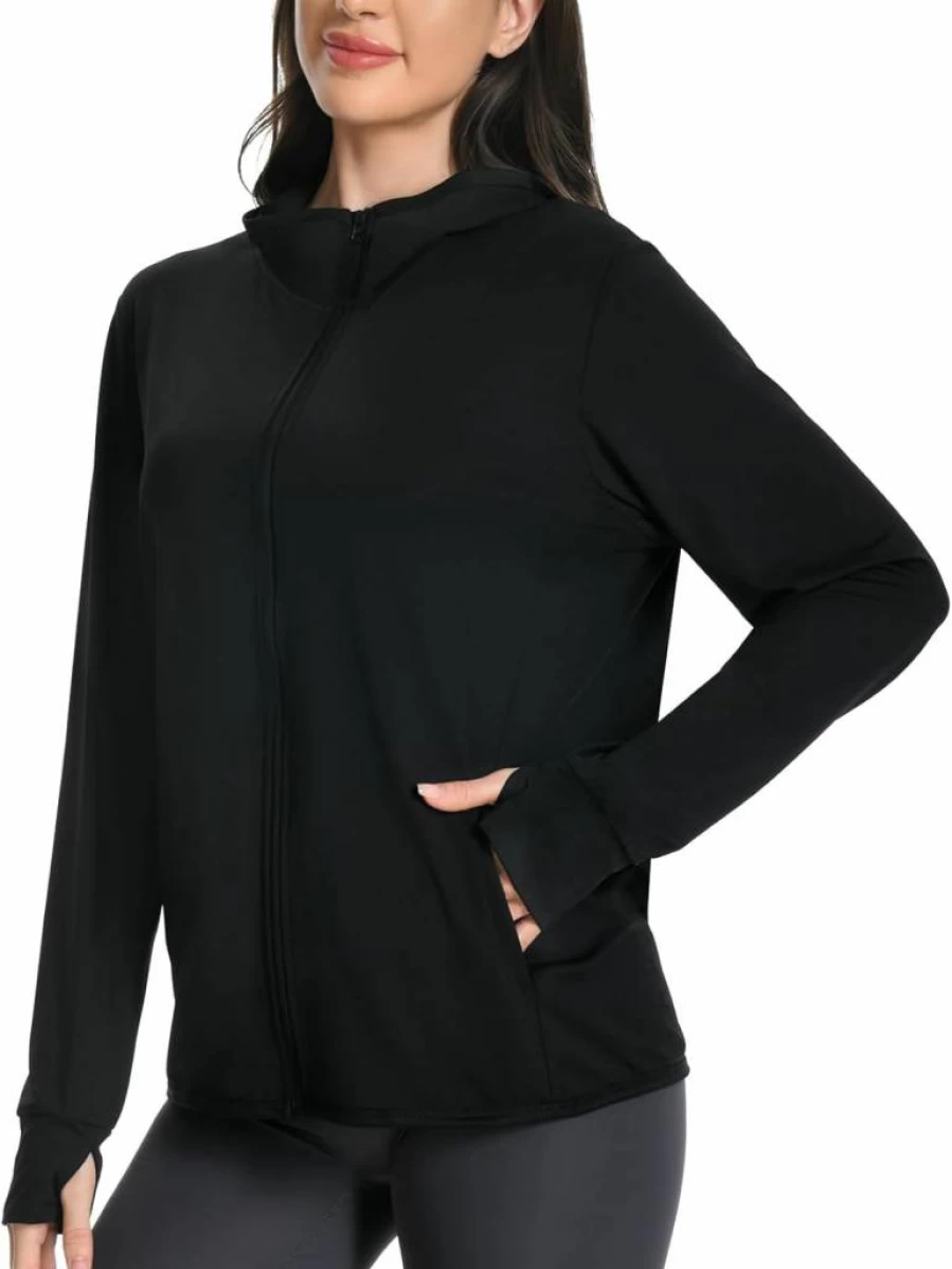 QXURkut Women's UPF 50+ Sun Protection Hoodie - Lightweight Zip-Up UV Shirt with Pockets for Running, Hiking & Outdoor Activities