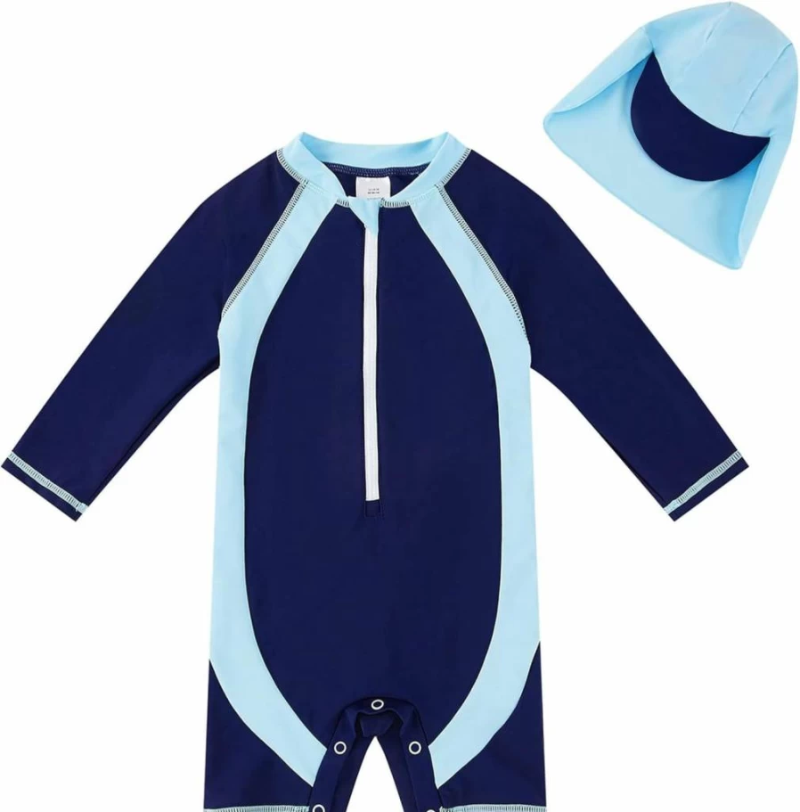 UMELOK Baby Boys UPF 50+ Sun Protective Rashguard Swimsuit with Snap Closure - One Piece Swimwear for Toddlers