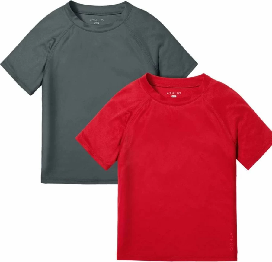 ATHLIO Boys UPF 50+ Sun Protection Swim Shirt - Quick Dry UV Rash Guard for Kids, SPF Aqua Shirt for Outdoor Swimming & Surfing