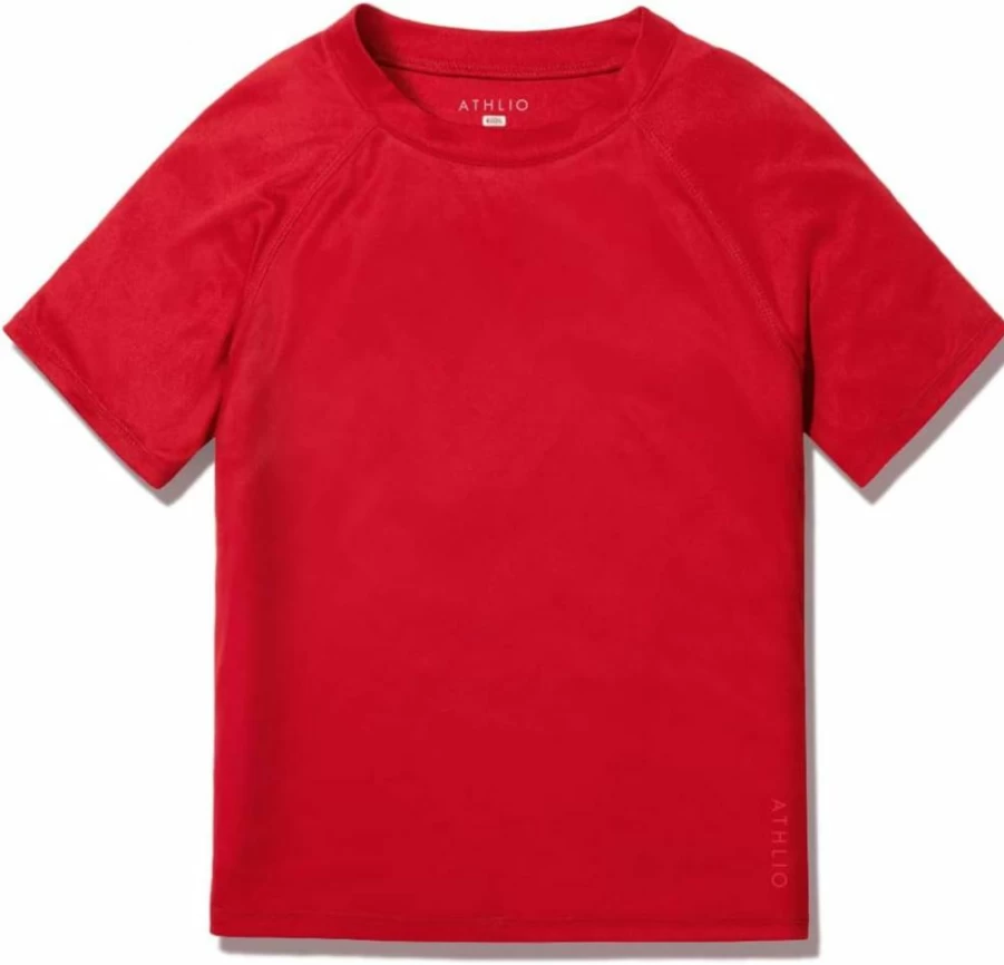 ATHLIO Boys UPF 50+ Sun Protection Swim Shirt - Quick Dry UV Rash Guard for Kids, SPF Aqua Shirt for Outdoor Swimming & Surfing