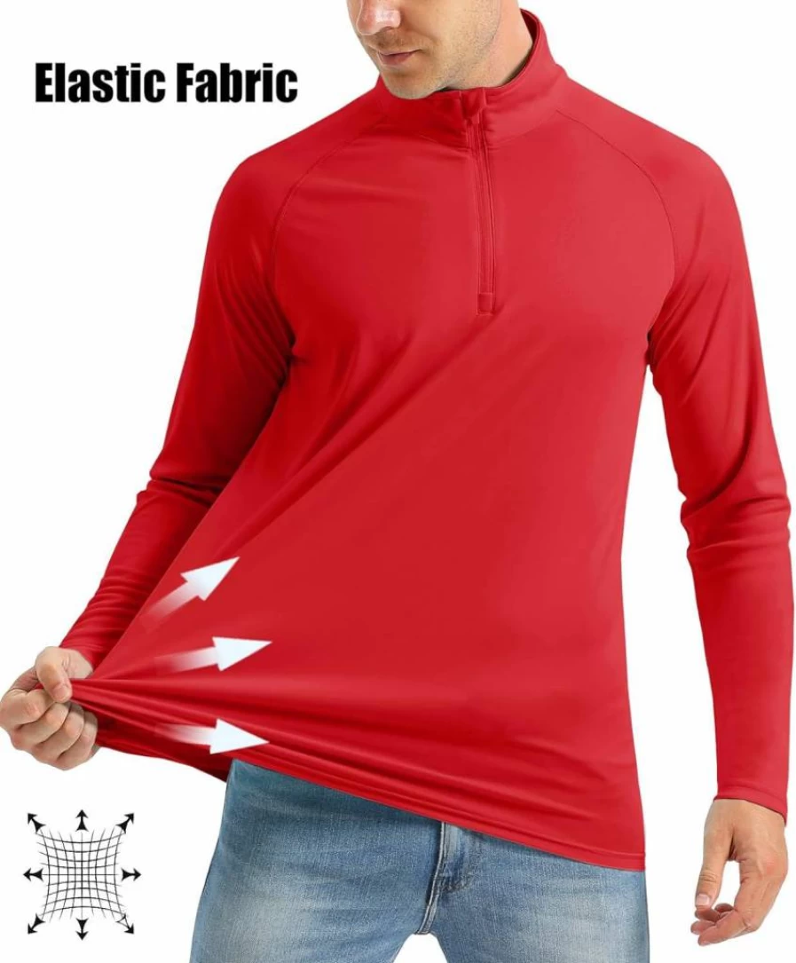MAGCOMSEN Men's UPF 50+ Long Sleeve 1/4 Zip Rash Guard Shirt for Fishing, Running & Outdoor Activities