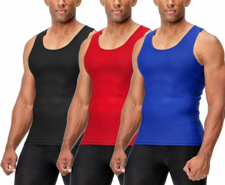 DEVOPS Men's 3-Pack Muscle Dry Fit Compression Tank Tops for Workout & Gym