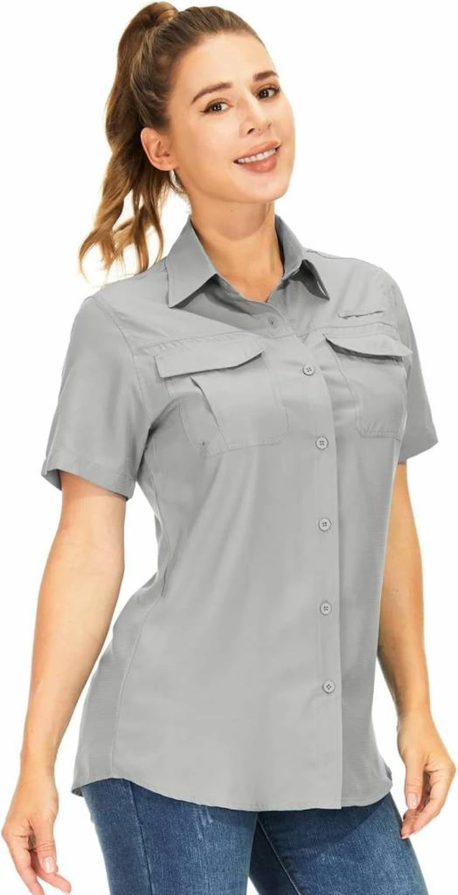Toumett Women's UPF 50+ Sun Protection Shirt - Quick Dry, Stretch Short Sleeve Button Down for Fishing, Hiking & Travel