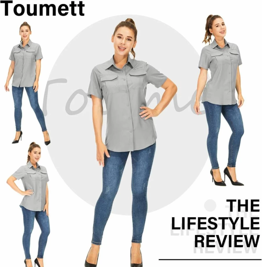 Toumett Women's UPF 50+ Sun Protection Shirt - Quick Dry, Stretch Short Sleeve Button Down for Fishing, Hiking & Travel