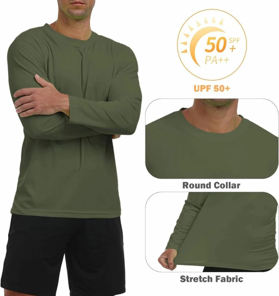 AGVNG Men's UV Protection Long Sleeve Athletic Shirt - Lightweight Quick Dry Hiking, Cycling & Fishing Tee for Workouts & Outdoor Activities
