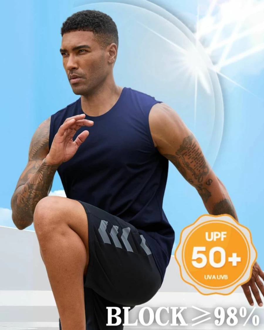 EKLENTSON Men's UPF 50+ Sleeveless Workout Shirt - Lightweight Cooling Muscle Tank Top, Quick Dry Sun Protection Active Tee for Gym & Outdoor
