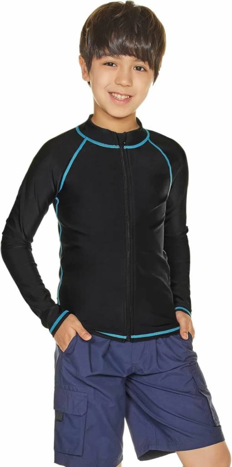 TSLA Kids' UPF 50+ Sun Protection Long Sleeve Rash Guard, Quick Dry UV Swim Shirt for Boys & Girls, Zipper Water Sports Top