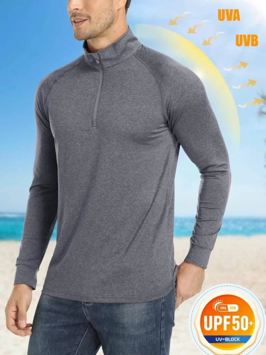 MAGCOMSEN Men's 1/4 Zip UPF 50+ Sun Protection Shirt Lightweight Long Sleeve Athletic Pullover for Sports & Workout