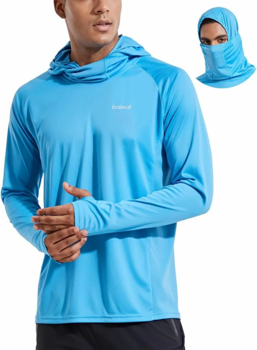 Baleaf Men's UPF 50+ Sun Protection Hoodie - Long Sleeve UV Rash Guard Shirt with Mask, Lightweight Fishing & Outdoor SPF T-Shirt