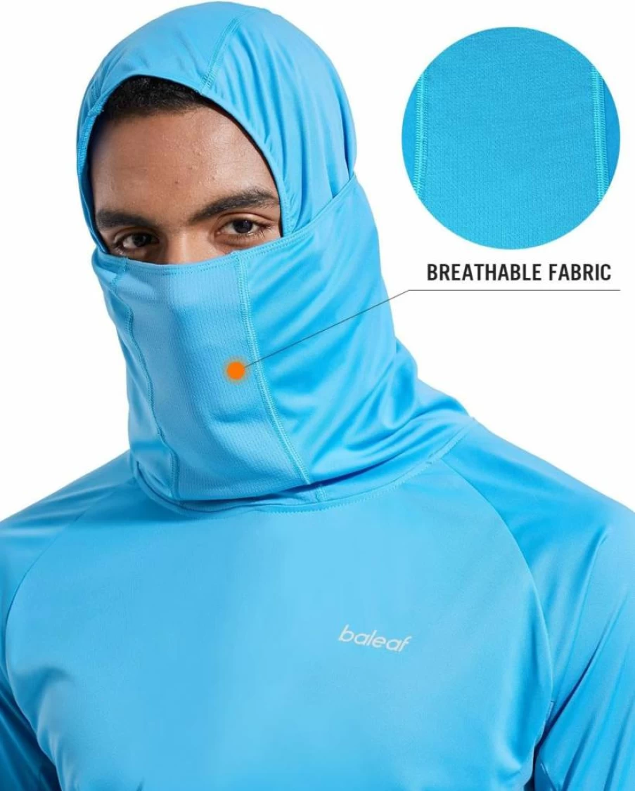 Baleaf Men's UPF 50+ Sun Protection Hoodie - Long Sleeve UV Rash Guard Shirt with Mask, Lightweight Fishing & Outdoor SPF T-Shirt