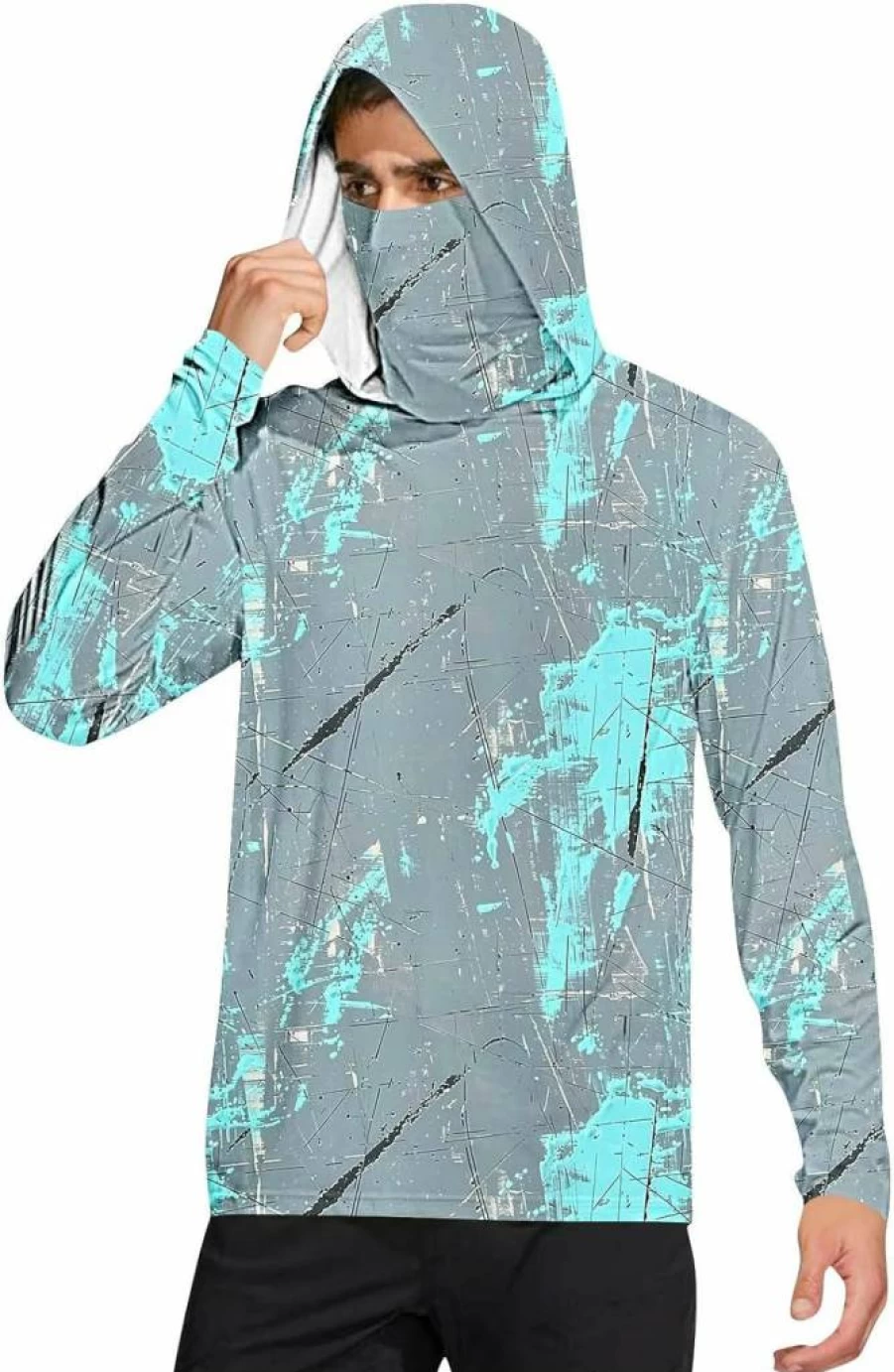 Men's UPF 50+ Sun Protection Hoodie - Long Sleeve Athletic Fishing Shirt, Summer Camo Rash Guard, Lightweight UV Shirt for Outdoor Sports