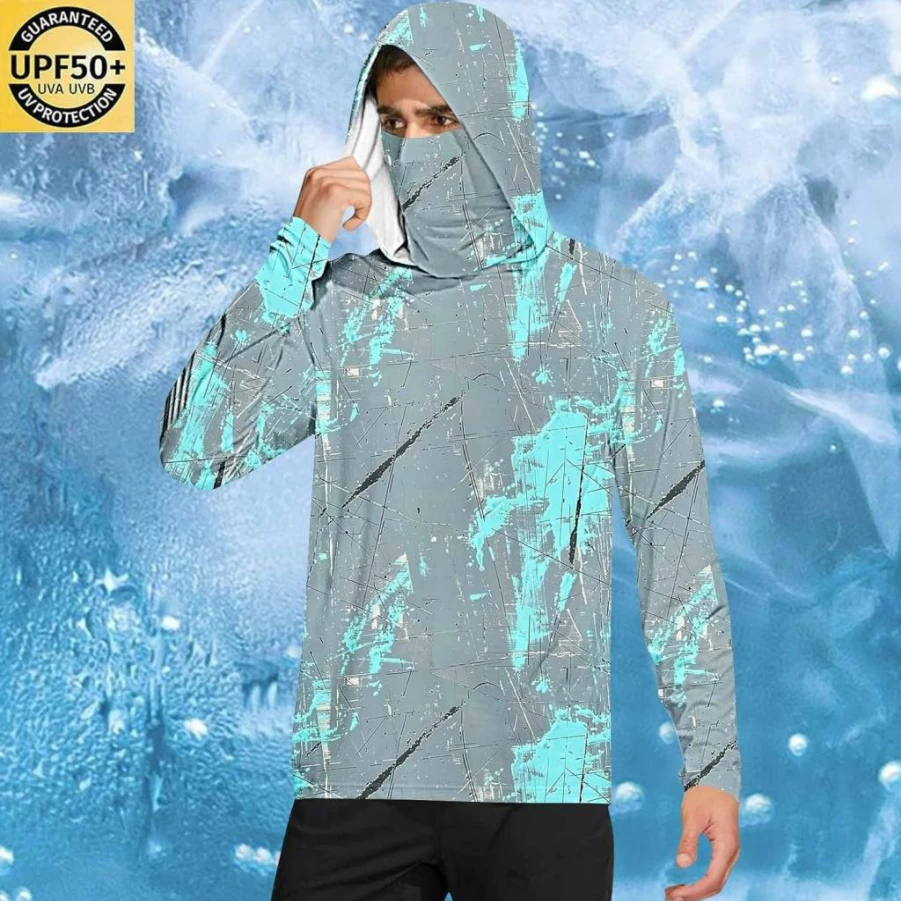 Men's UPF 50+ Sun Protection Hoodie - Long Sleeve Athletic Fishing Shirt, Summer Camo Rash Guard, Lightweight UV Shirt for Outdoor Sports