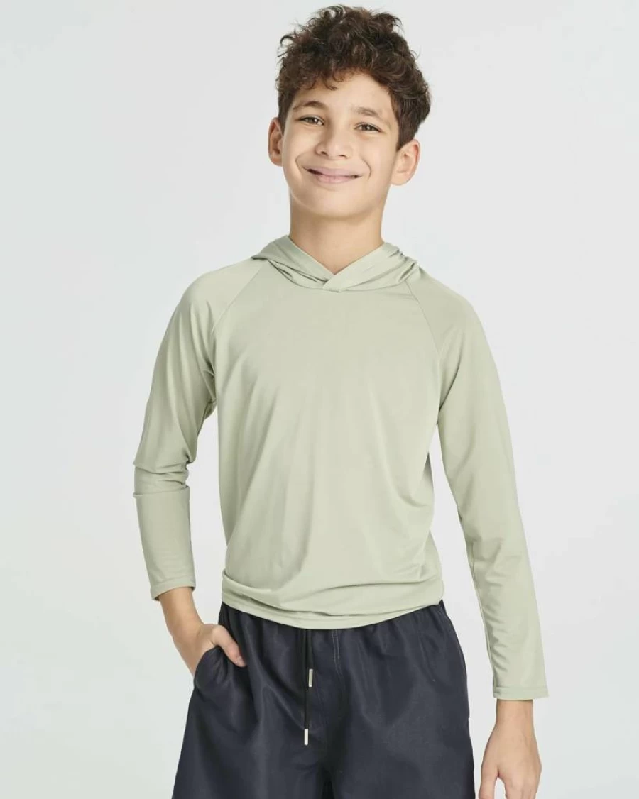 Real Essentials Youth UPF 50+ Sun Protection Hoodie Rash Guard - Long Sleeve Swim Shirt for Boys & Girls (Ages 4-16) - 3 Pack UV Swimwear for Kids Fishing & Water Sports