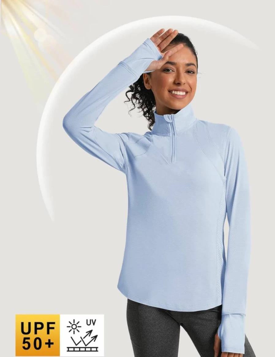 IECCP Women's Sun Protection Long Sleeve Pullover - Quick Dry Athletic Top for Hiking, Running & Workouts
