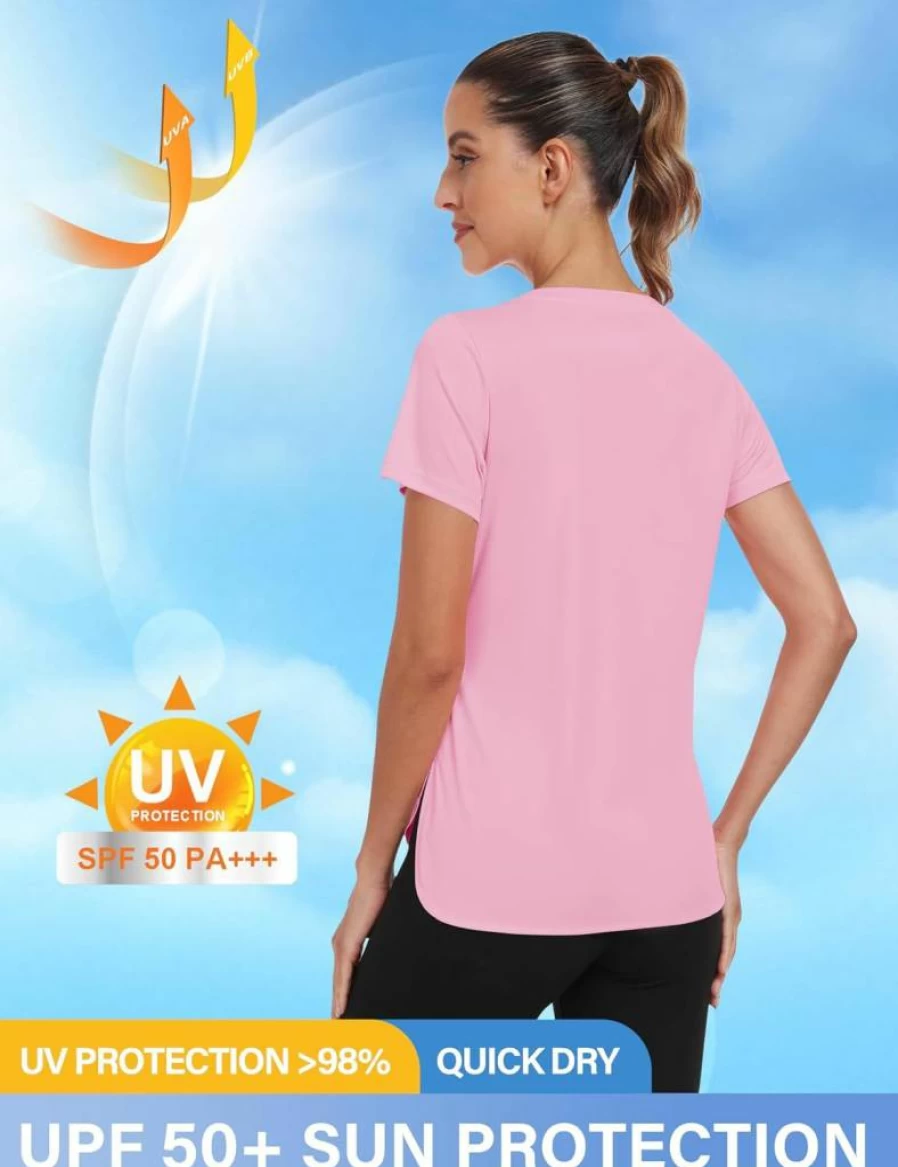 MoFiz Women's UPF 50+ Short Sleeve Sun Shirt - Moisture Wicking Quick Dry UV Protection Hiking Workout T-Shirt